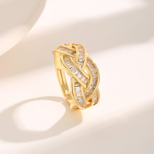 Simple Style Twist Copper Plating Inlay Zircon 18K Gold Plated Rings
