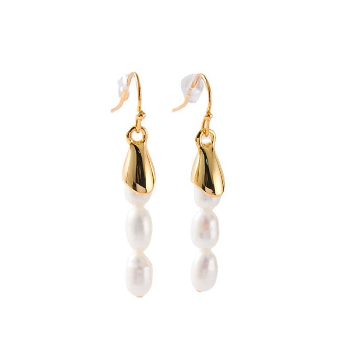 1 Pair Simple Style Round Artificial Pearl Copper Patchwork Drop Earrings