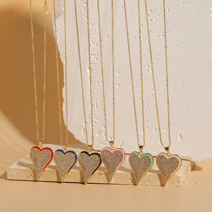Elegante, luxuriöse, klassische Herzform-Kupfer-Halskette mit 14 Karat vergoldetem Zirkon-Anhänger in großen Mengen