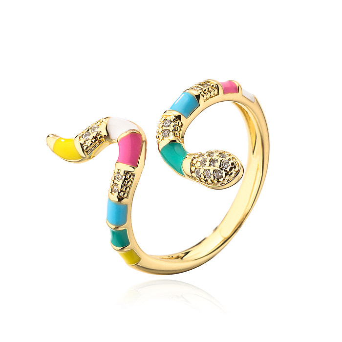 Fashion Snake Copper Open Ring Enamel Gold Plated Zircon Copper Rings