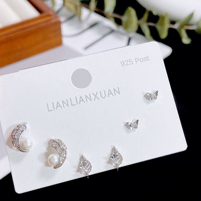 Simple Style Geometric Heart Shape Bow Knot Copper Plating Inlay Artificial Gemstones Ear Studs