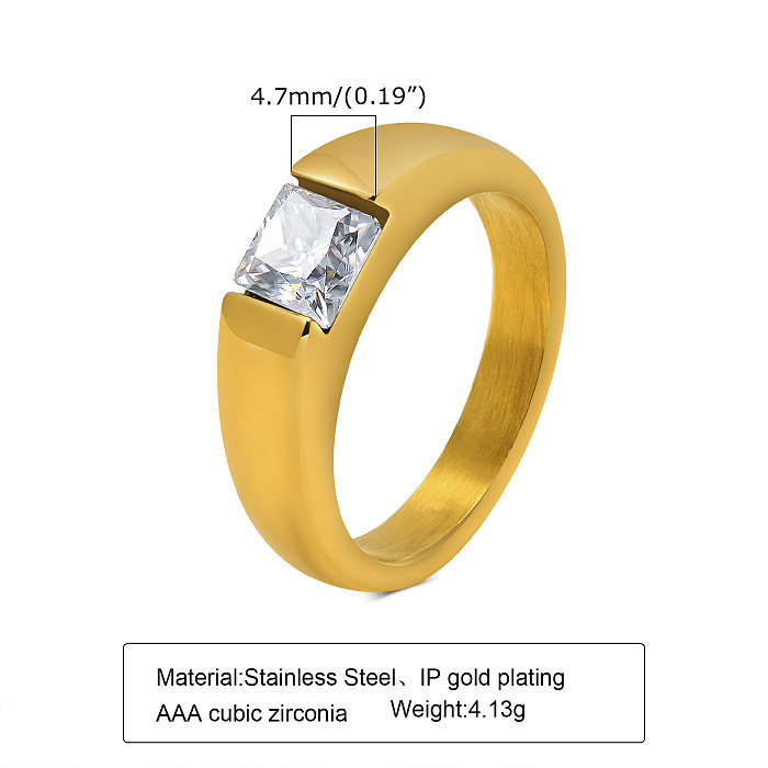 IG Style French Style Simple Style Simple Stainless Steel Plating Inlay Zircon 18K Gold Plated Rings