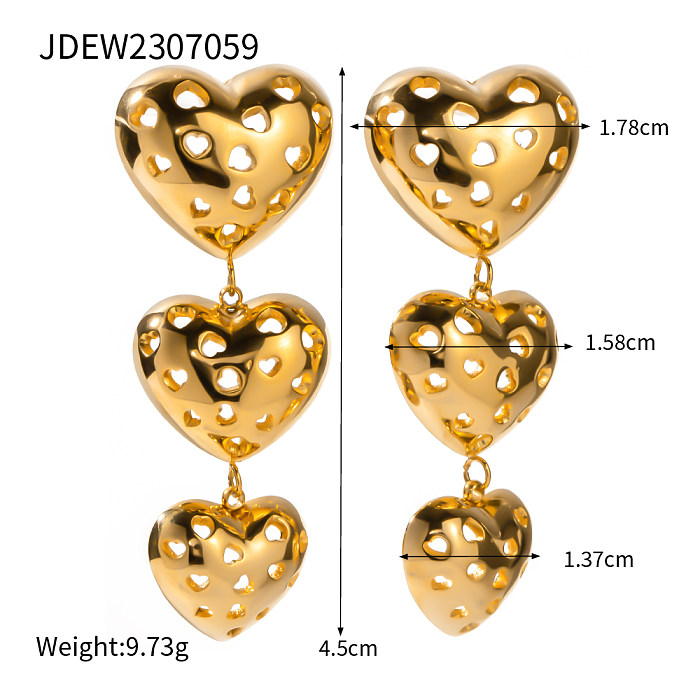 IG Style Casual Round Heart Shape Stainless Steel Plating Hollow Out 18K Gold Plated Rings Earrings
