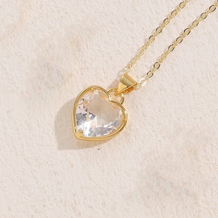 Collar con colgante de circonio de cristal chapado en oro de 14 quilates con forma de corazón nupcial bonito de princesa a granel