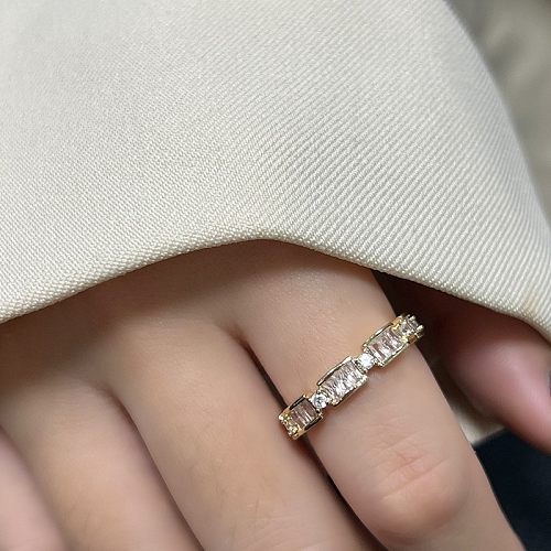 Simple Style Shiny Rectangle Copper Plating Inlay Zircon Open Ring