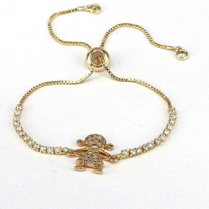 Elegant Lady Cartoon Copper Plating Inlay Zircon 18K Gold Plated Bracelets