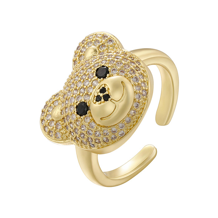 Anéis abertos banhados a ouro do zircão 18K do chapeamento de cobre do urso de Streetwear