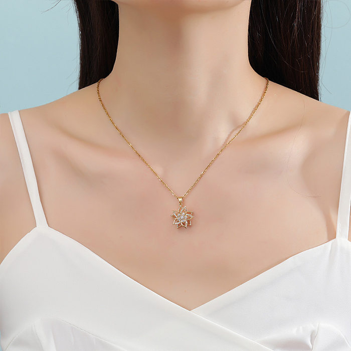 Sweet Flower Copper Zircon Pendant Necklace In Bulk