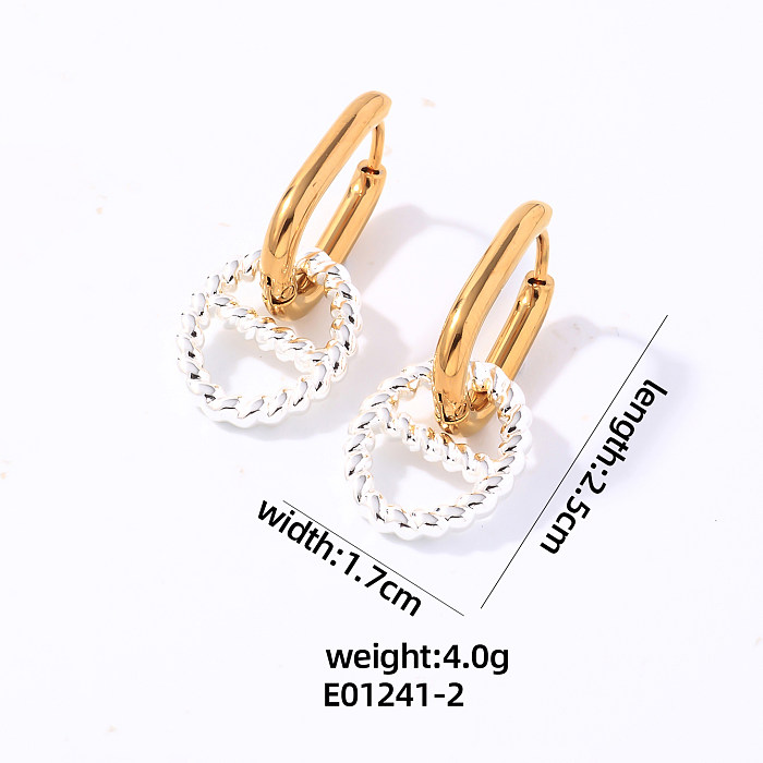 1 Paar elegante runde Ohrhänger aus Edelstahl mit Kupfer- und Weißgoldbeschichtung