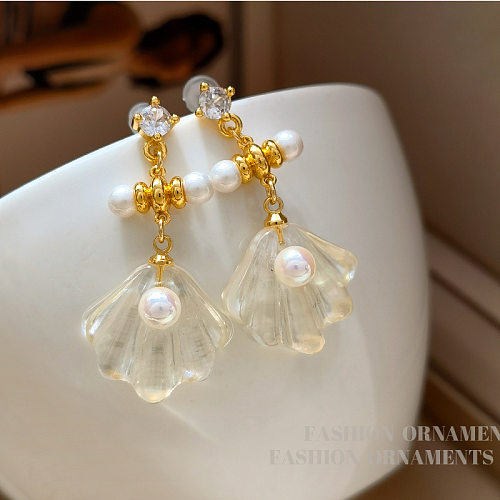 1 Pair Elegant Sweet Shell Plating Copper Drop Earrings