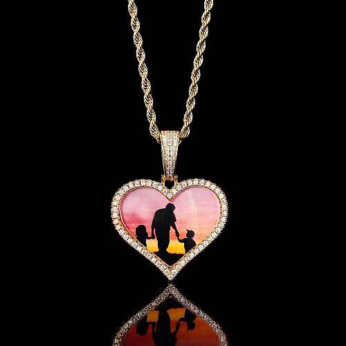 1 pieza de collar con colgante de diamantes de imitación con incrustaciones de cobre en forma de corazón de hip-hop
