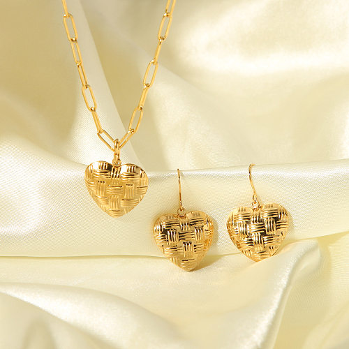 Doce coração forma aço inoxidável titânio chapeamento brincos colar banhado a ouro