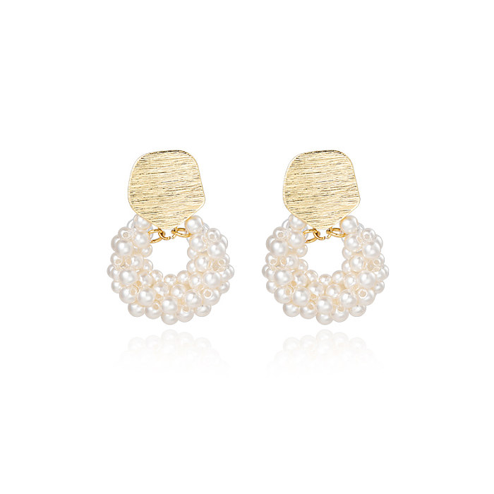 1 paire de boucles d'oreilles pendantes en cuivre plaqué or 14 carats pour femme, cercle de nuages, placage de perles, Imitation de perles