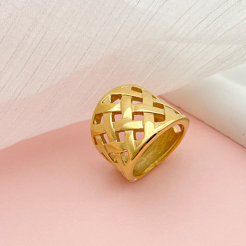 Retro Grid Stainless Steel Gold Plated Wide Band Ring In Bulk