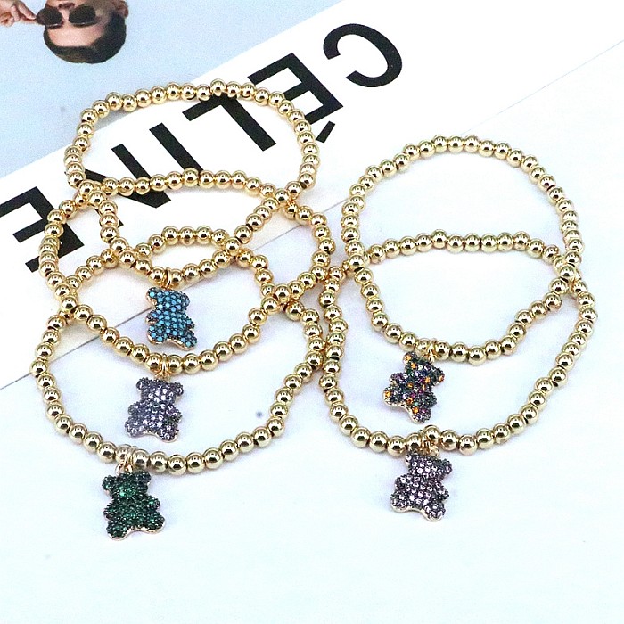 Bracelets plaqués or 18 carats avec incrustation de perles de cuivre en forme d'ours mignon
