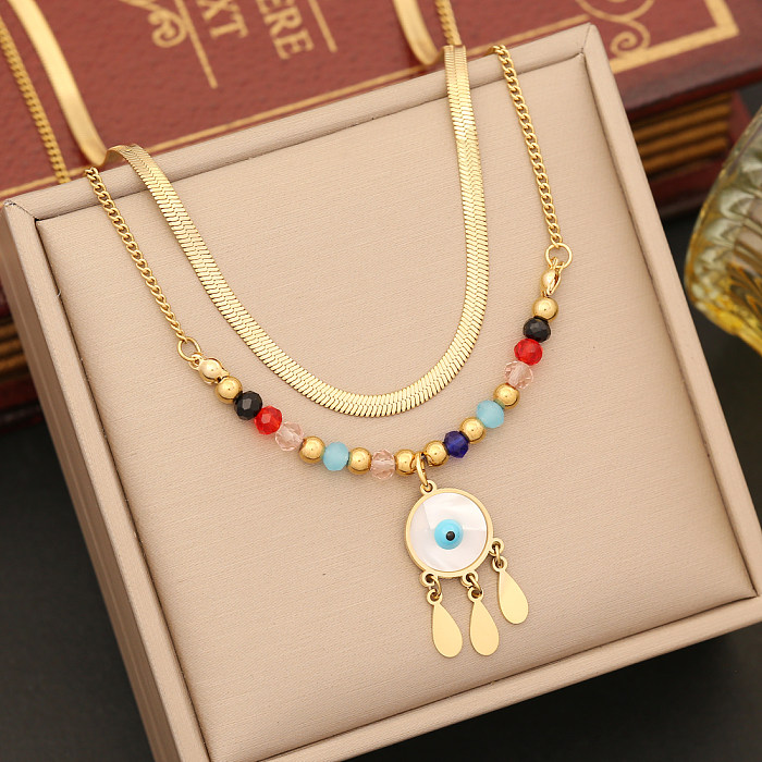 Casual Bohemian Palm Eye Stainless Steel Enamel Plating Inlay Artificial Crystal Earrings Necklace
