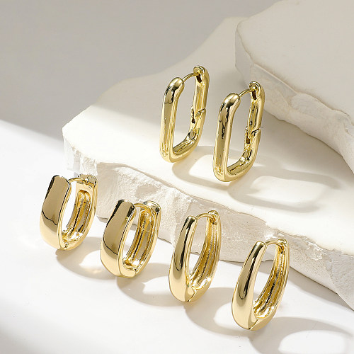 3 Pairs Basic Round Square Plating Copper Gold Plated Hoop Earrings