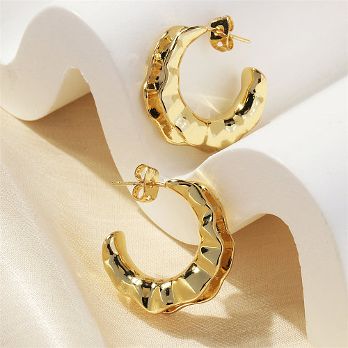1 Pair Simple Style C Shape Plating Frill Copper 18K Gold Plated Ear Studs
