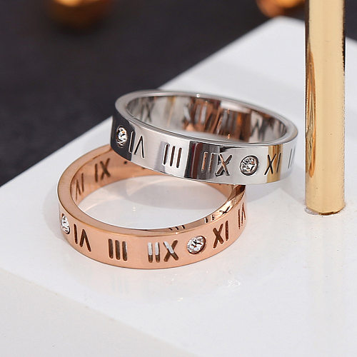 Simple Style Letter Titanium Steel Inlay Rhinestones Rings