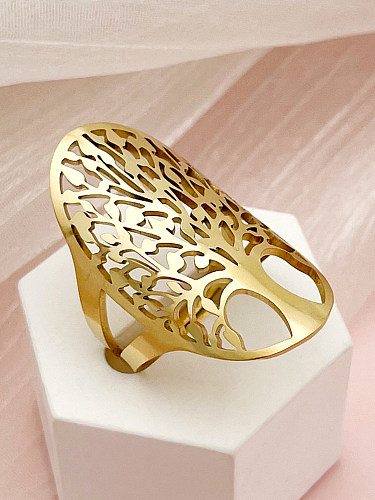 Glamouröser offener Ring im römischen Stil mit Sternenbaum und Blume aus Edelstahl, vergoldet, in großen Mengen