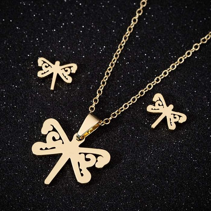 Fashion Dragonfly Stainless Steel Plating Jewelry Set 2 Pieces