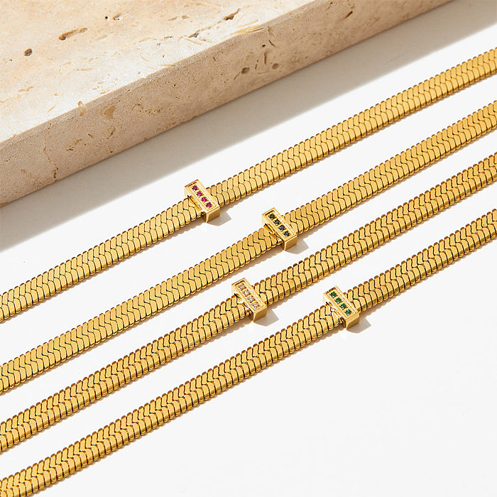 Collier de bracelets de Zircon d'incrustation de placage d'acier inoxydable de rectangle de style simple