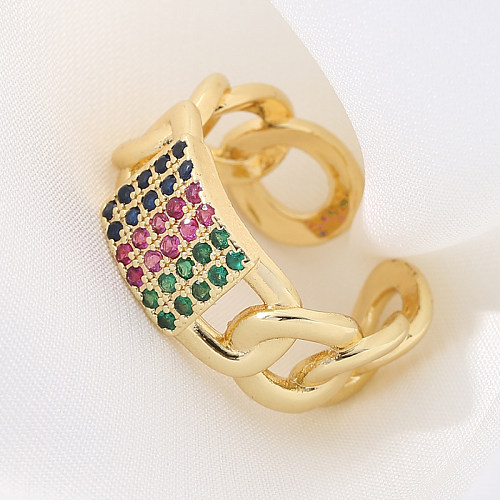 Elegant Lady Geometric Copper Inlay Zircon Open Rings