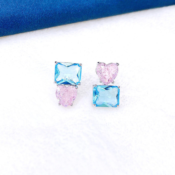 Brincos de gota de cristal com incrustação de cobre em formato de coração quadrado da moda 1 par
