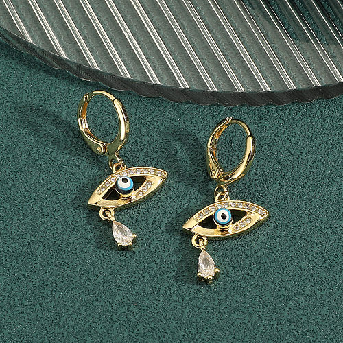 1 paire de boucles d'oreilles pendantes en cuivre et Zircon, Style Simple, incrustation d'oeil du diable