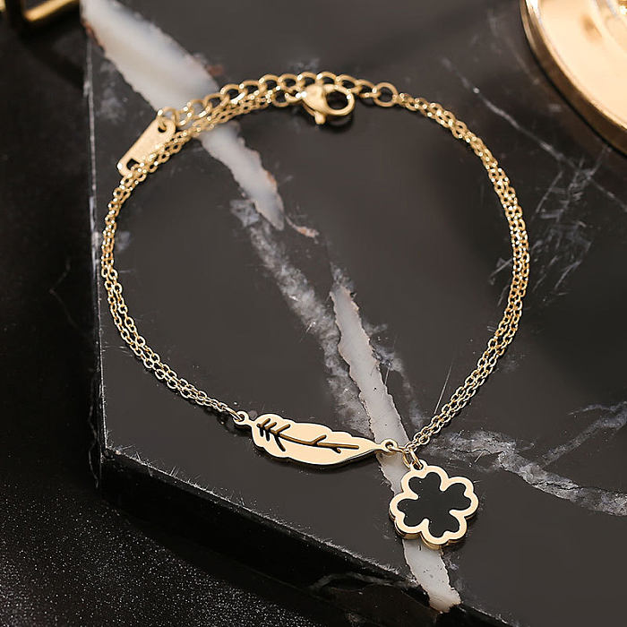 Fashion Four Leaf Clover Titanium Steel Bracelets Necklace 1 Piece