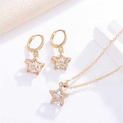 Casual Elegant Simple Style Round Star Copper Inlay Zircon Earrings Necklace