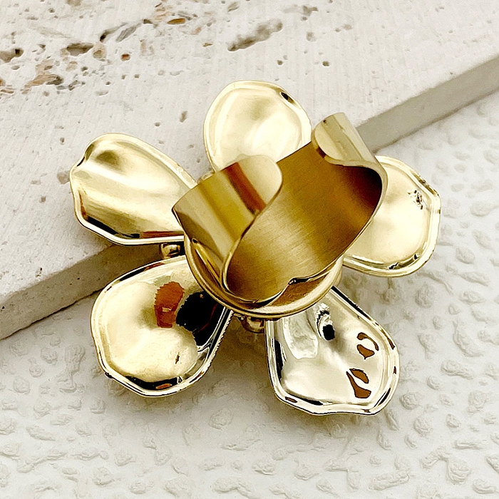Anéis abertos banhados a ouro com revestimento de aço inoxidável flor estilo vintage