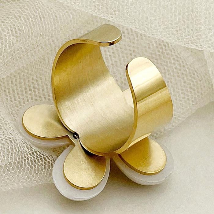 Sweet Commute Flower Stainless Steel Plating Gold Plated Open Rings