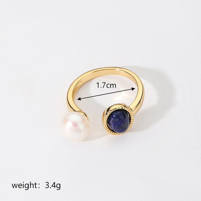 Commute Flower Copper Plating Inlay Resin 18K Gold Plated Open Rings