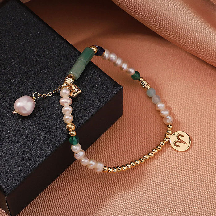 Fairy Style Commute Aries Natural Stone Freshwater Pearl Copper Beaded Bracelets