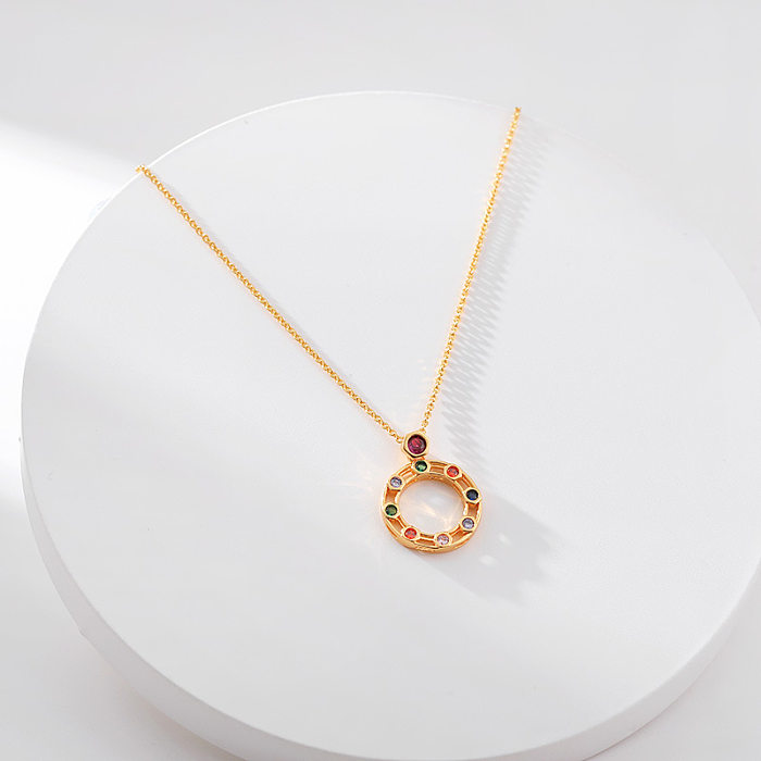 Lady Circle Copper Plating Inlay Zircon Pendant Necklace