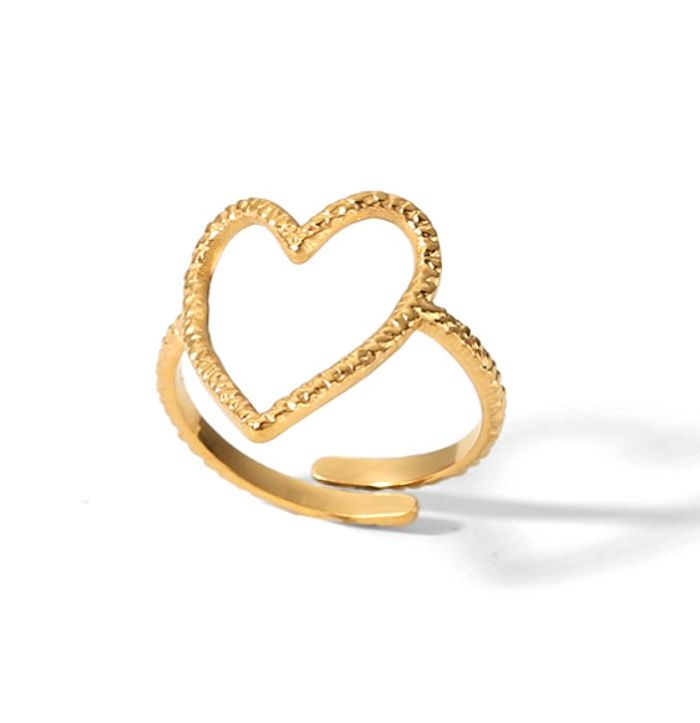 Offene Ringe im IG-Stil, Retro-Stil, herzförmig, Edelstahl, 18 Karat vergoldet, im britischen Stil