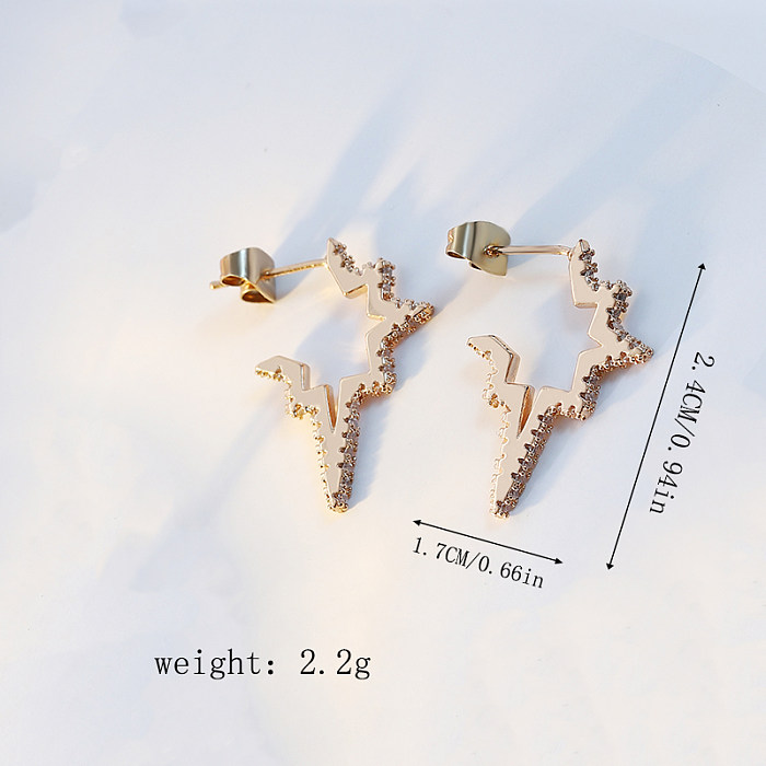 1 Pair Commute Star Plating Inlay Copper Zircon Gold Plated Ear Studs