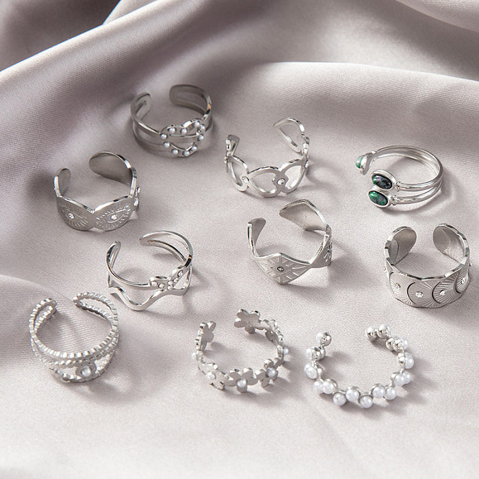 Anneau ouvert en Zircon, perles artificielles en acier inoxydable, fleur d'oeil en forme de cœur élégante, en vrac