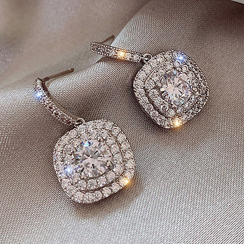Fashion Square Copper Inlay Artificial Gemstones Drop Earrings 1 Pair