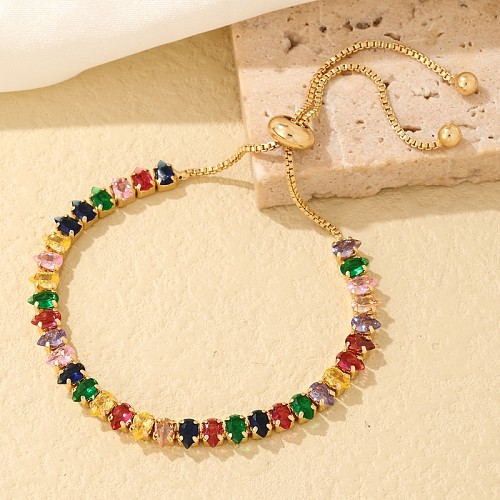 Elegant Glam Luxurious Colorful Copper Plating Inlay Zircon Gold Plated Bracelets