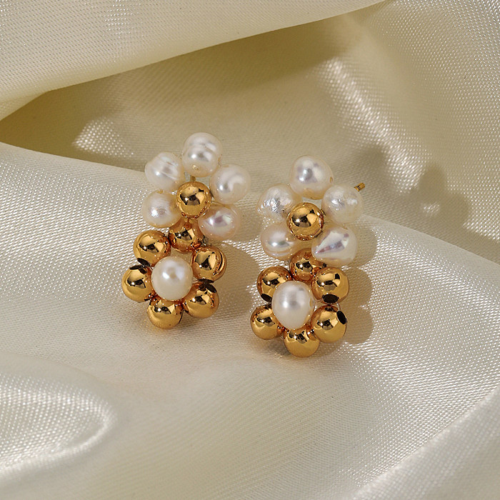 1 Pair Sweet Flower Plating Copper 18K Gold Plated Ear Studs
