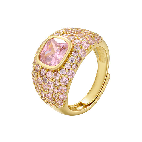 Elegant Luxurious Round Copper Plating Inlay Zircon 18K Gold Plated Open Rings