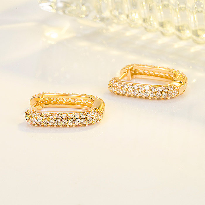 1 Pair Fashion U Shape Copper Inlay Zircon Hoop Earrings