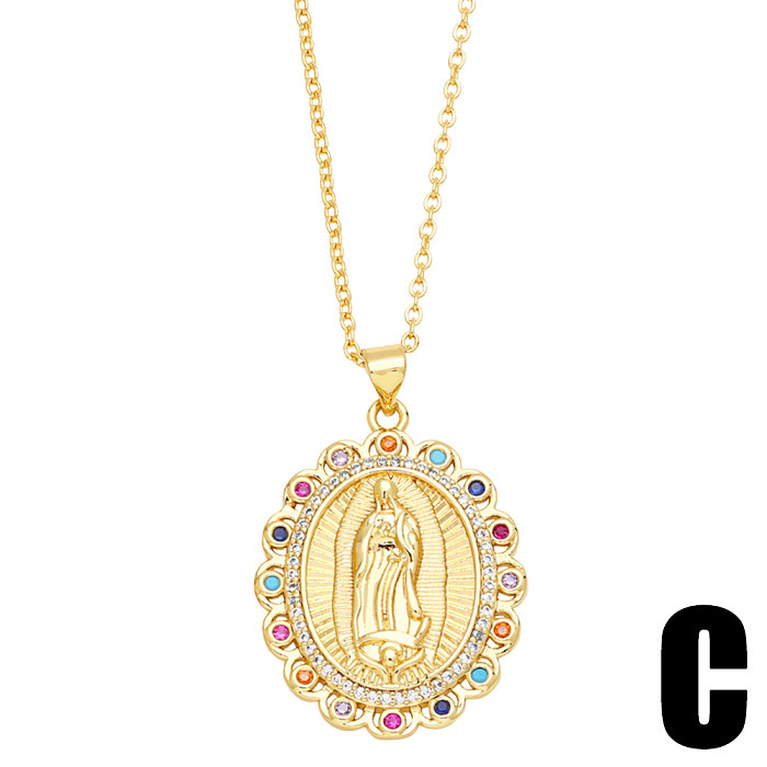 INS Style Human Faith Copper Plating Inlay Zircon 18K Gold Plated Pendant Necklace