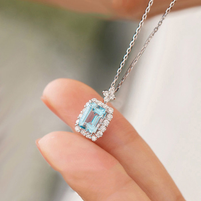 Modern Style Square Copper Inlay Zircon Pendant Necklace
