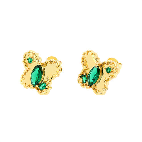 1 Pair IG Style Luxurious Star Butterfly Plating Inlay Copper Zircon 18K Gold Plated Ear Studs