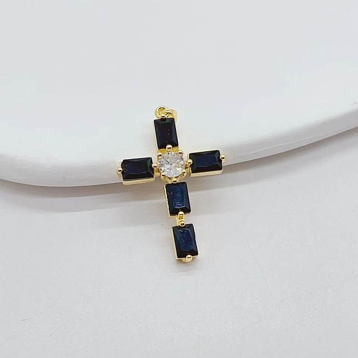 Classic Style Cross Copper Plating Inlay Zircon Charms