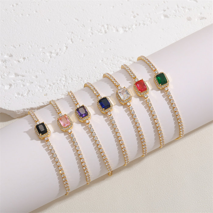 Cute Sweet Round Square Copper Plating Inlay Zircon 14K Gold Plated Bracelets