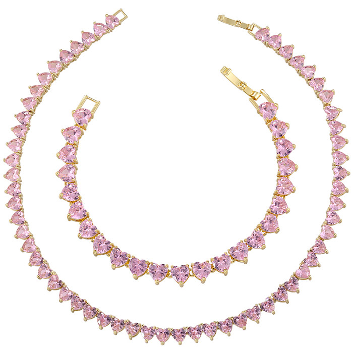 Luxurious Heart Shape Copper Inlay Zircon 18K Gold Plated Women'S Bracelets Necklace